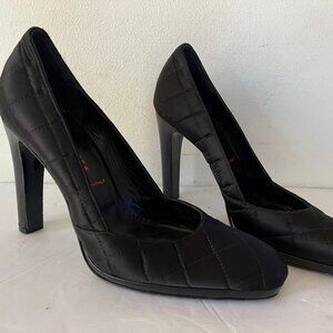 Y2K 90'S MIU MIU SATIN QUILTED BLACK PUMPS SHOES SIZE 38.5 / 8.5 US
